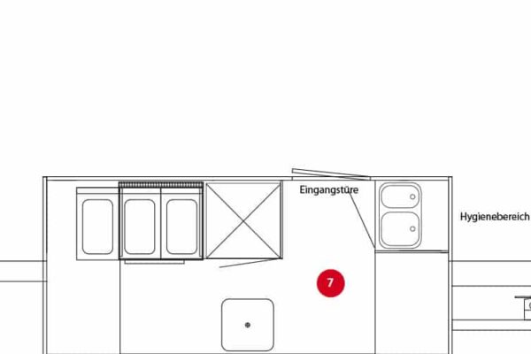 GAMO Retroliner 340 verkoopwagen achterwandvariant met frisdrank koelkast en XL inbouwplaats voor grille/friteuse/oven/etc.